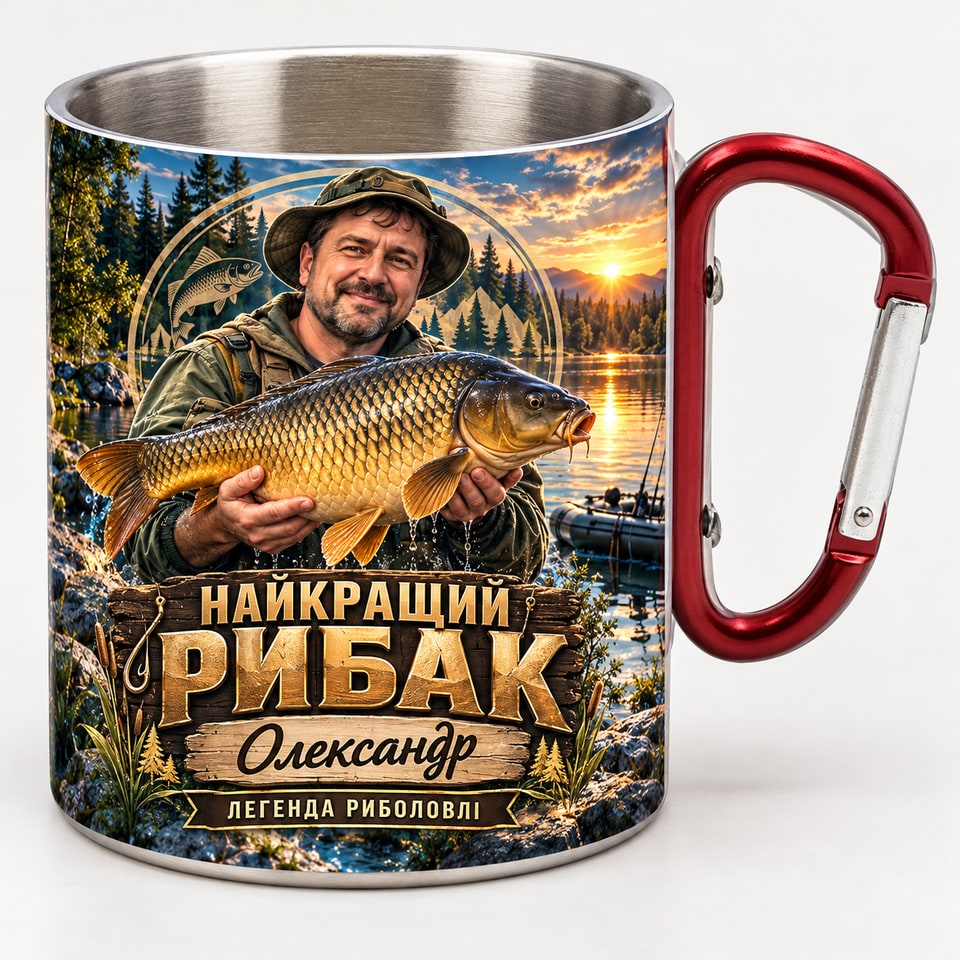 Металева чашка з червоним карабіном